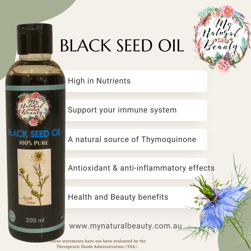 BLACK SEED OIL- 200ml 100% PURE and NATURAL NIGELLA SATIVA OIL (Cold-Pressed) Ingredients: 100% NIGELLA SATIVA OIL (Cold-Pressed). FREE Shipping Australia wide. Ships Worldwide.