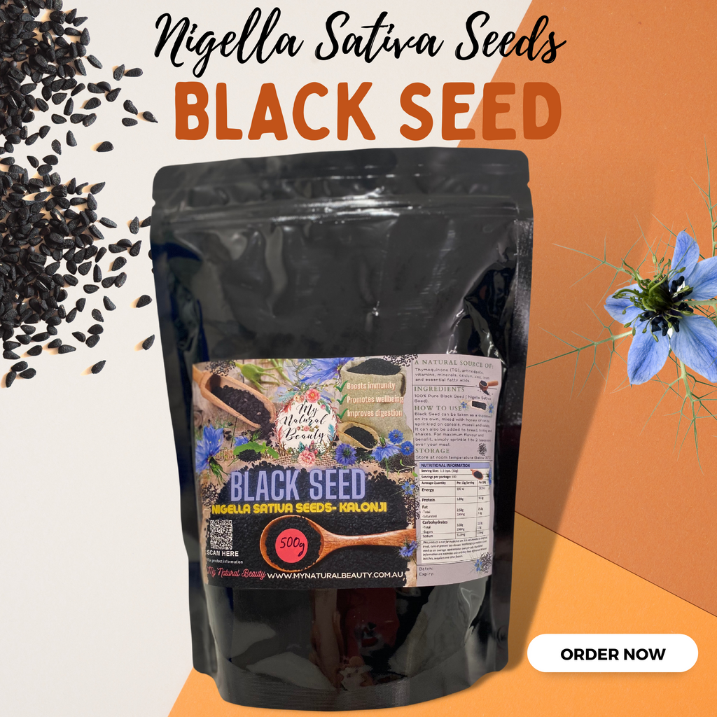 Nigella Sativa Seeds- Kalonji    Boosts immunity A natural source of Thymoquinone (TQ), antioxidants, vitamins, minerals and essential fatty acids. Promotes wellbeing Improves digestion     INGREDIENTS: 100% Pure Black Seed ( Nigella Sativa Seed)