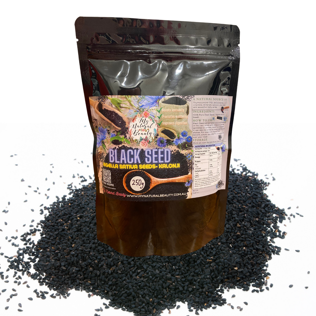 Nigella Sativa Seeds- Kalonji    Boosts immunity A natural source of Thymoquinone (TQ), antioxidants, vitamins, minerals and essential fatty acids. Promotes wellbeing Improves digestion     INGREDIENTS: 100% Pure Black Seed ( Nigella Sativa Seed)