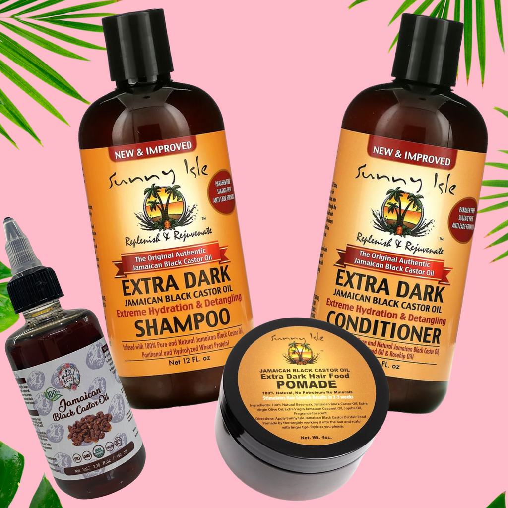 Hair Growth 4 Pack- Jamaican Black Castor Oil Shampoo, Conditioner, Oil & Pomade. Natural Hair Growth Australia. Sunny Isle