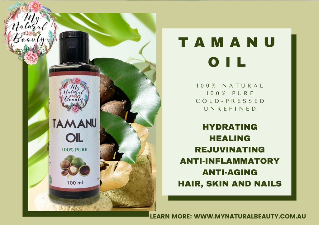 The Ultimate Skin Healing Oil     INGREDIENTS: 100% Pure Calophyllum Inophyllum (Tamanu) Seed Oil  Cold-Pressed and made with Organic ingredients  BOTANICAL NAME:  Calophyllum Inophyllum (Tamanu) Seed Oil