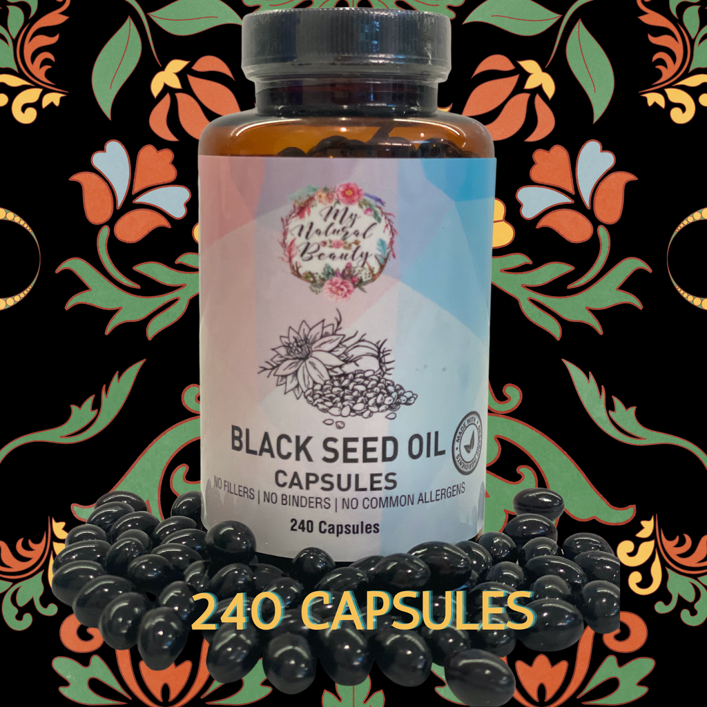  My Natural Beauty’s Black Seed Oil Capsules contain 100% Pure Black Seed Oil.    May be of benefit for the following:   ·	Type II Diabetes ·	Fungal and Bacterial Infections ·	Respiratory Issues ·	Digestive Issues ·	Arthritis ·	Joint health ·	Allergy Management ·	Immunity Support  ·	Asthma  ·	General wellbeing ·	And lots more! 