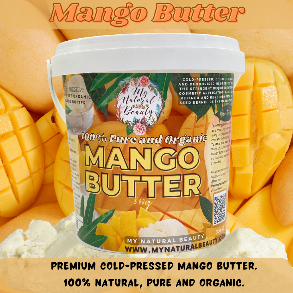 Ingredients:  100% Pure Organic Mango Butter (Organic Mangifera Indica Seed Butter)  This Mango Butter Cold-Pressed, double filtered and deodorised. Refined and rendered from the seed kernel of the mango tree. Nothing else added!