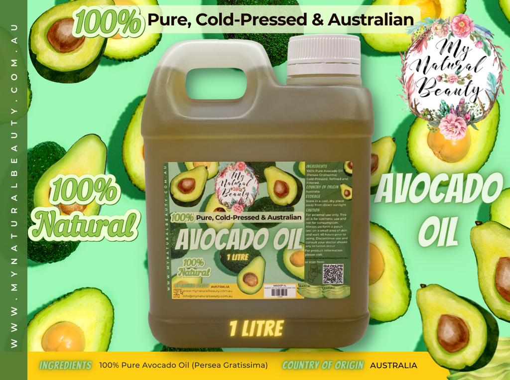 100% Pure Australian Avocado Oil- 1 Litre   PREMIUM COLD-PRESSED AVOCADO OIL. 100% Natural, Pure and Home Grown Australian!   A wonderful natural product that can be used on its own on the skin and hair or as a highly beneficial ingredient in many DIY cosmetic hair and beauty formulations.
