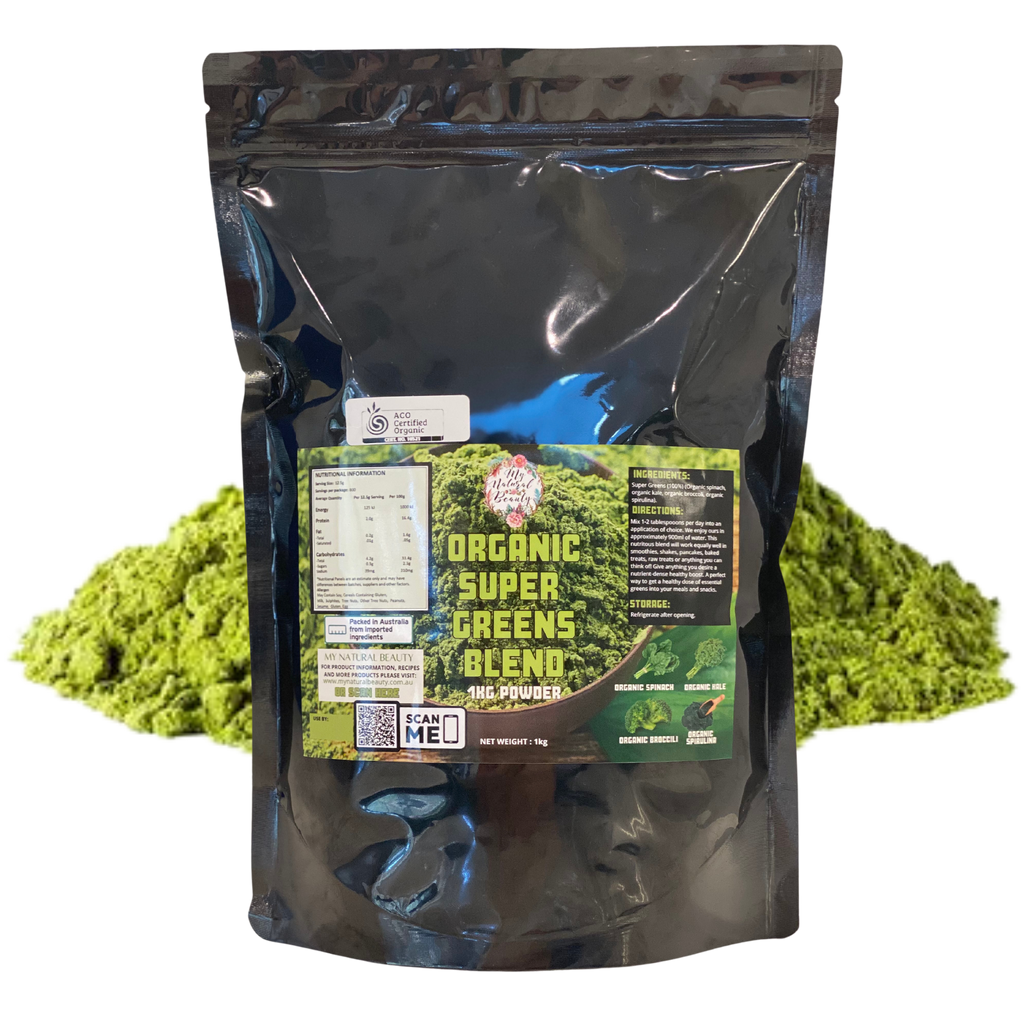 Ingredients:   Super Greens (100%) (Organic spinach, organic kale, organic broccoli, organic spirulina).