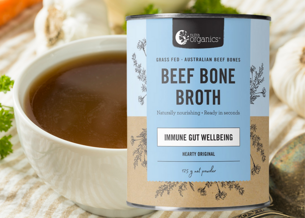Beef Bone Broth Hearty Original- 125g       BRAND: Nutra Organics   Beef Bone Broth Hearty Original is naturally nourishing with a source of protein and collagen, Zinc, and B vitamins to support immunity, energy, and gut wellbeing~  Ready in seconds, as tasty and nutritious as homemade, and easy to take on the go.. Nutra Organics. Buy online Australia.