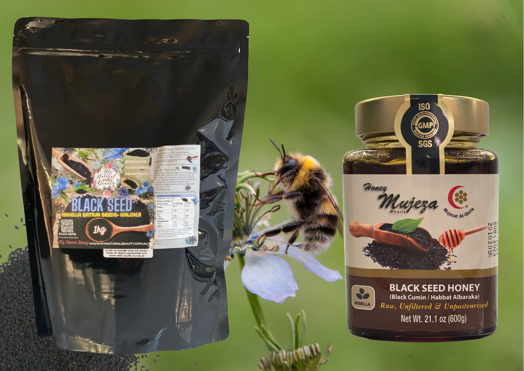 Buy Black Seed Honey Australia- Mujeza Black Seed Honey and 1kg Black Seed (Nigella Sativa)- FREE SHIPPING
