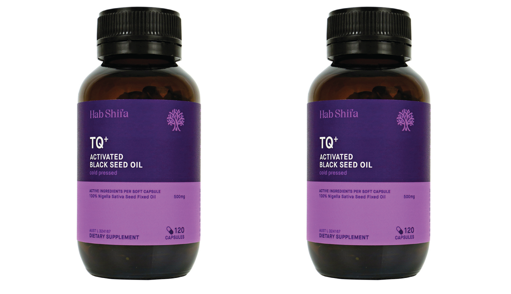 Hab Shifa TQ+ Activated Black Seed Oil  Special  Twin Pack pricing. Free shipping over $60.May be of benefit for the following:   •	Type II Diabetes •	Bacterial and Fungal Infections •	Respiratory Issues •	Digestive Issues  Ingredients:  100% Pure Nigella sativa Oil (Cold pressed)