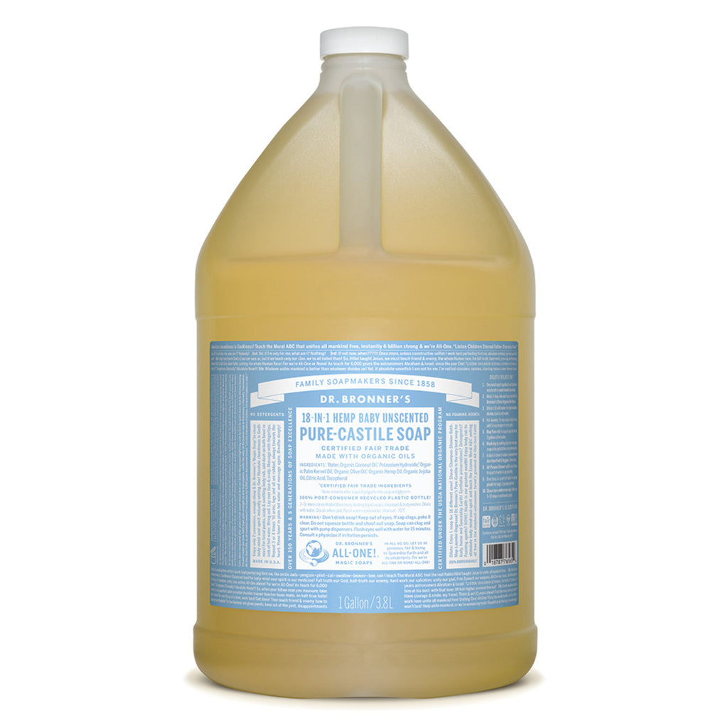 Dr. Bronner's Pure-Castile Soap Liquid (Hemp 18-in-1) Baby Unscented 3.78L bulk. Buy online Sydney Australia 