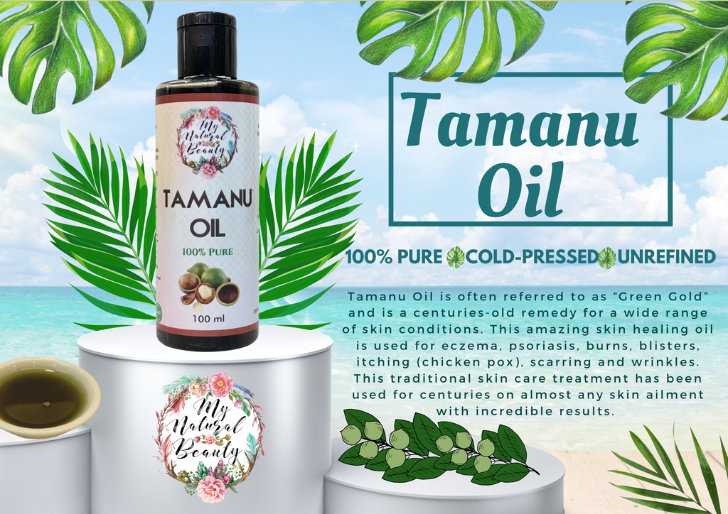  The Ultimate Skin Healing Oil     INGREDIENTS: 100% Pure Calophyllum Inophyllum (Tamanu) Seed Oil  Cold-Pressed and made with Organic ingredients  BOTANICAL NAME:  Calophyllum Inophyllum (Tamanu) Seed Oil