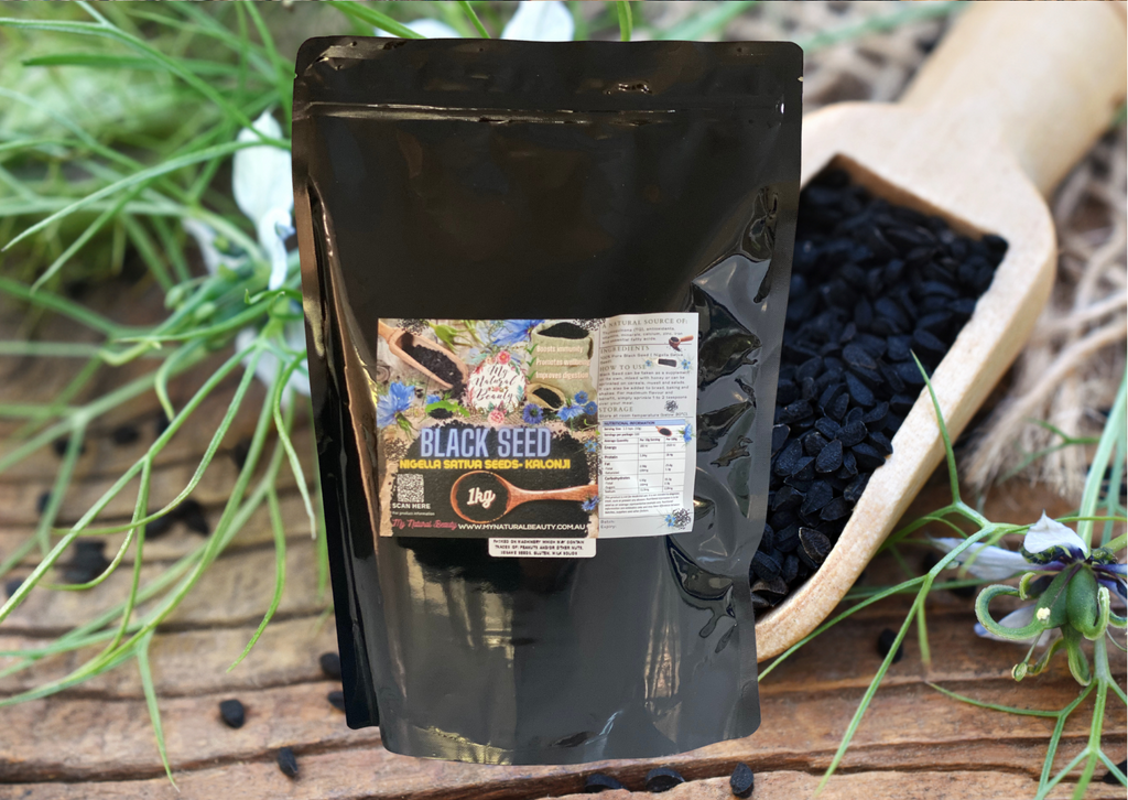 BLACK SEED- 1kg Nigella Sativa Seeds- Kalonji     Boosts immunity A natural source of Thymoquinone (TQ), antioxidants, vitamins, minerals and essential fatty acids. Promotes wellbeing Improves digestion     INGREDIENTS: 100% Pure Black Seed ( Nigella Sativa Seed)