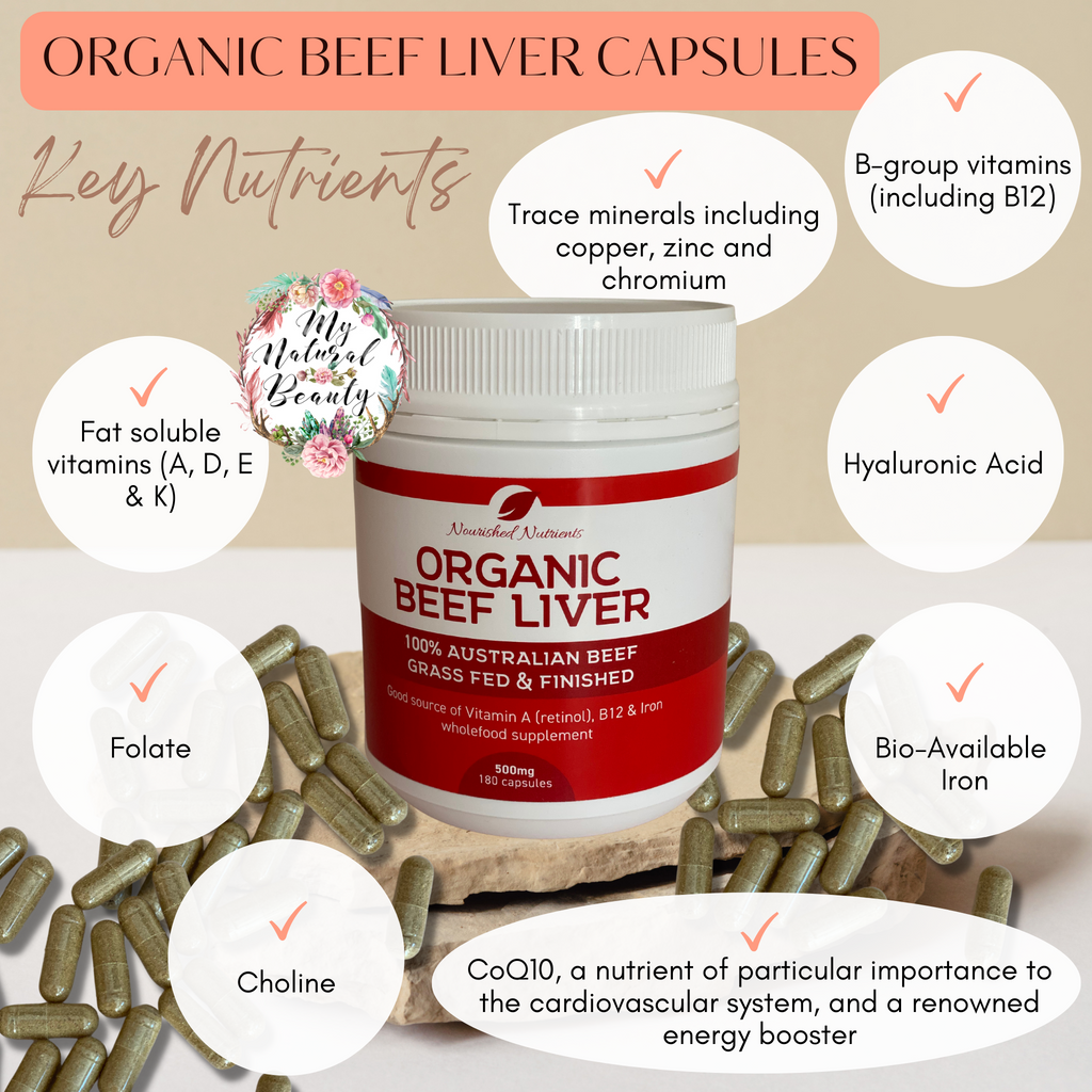 Organic Beef Liver capsules Nourished Nutrients- 100% Australian Beef- Grass Fed and Finished  500mg