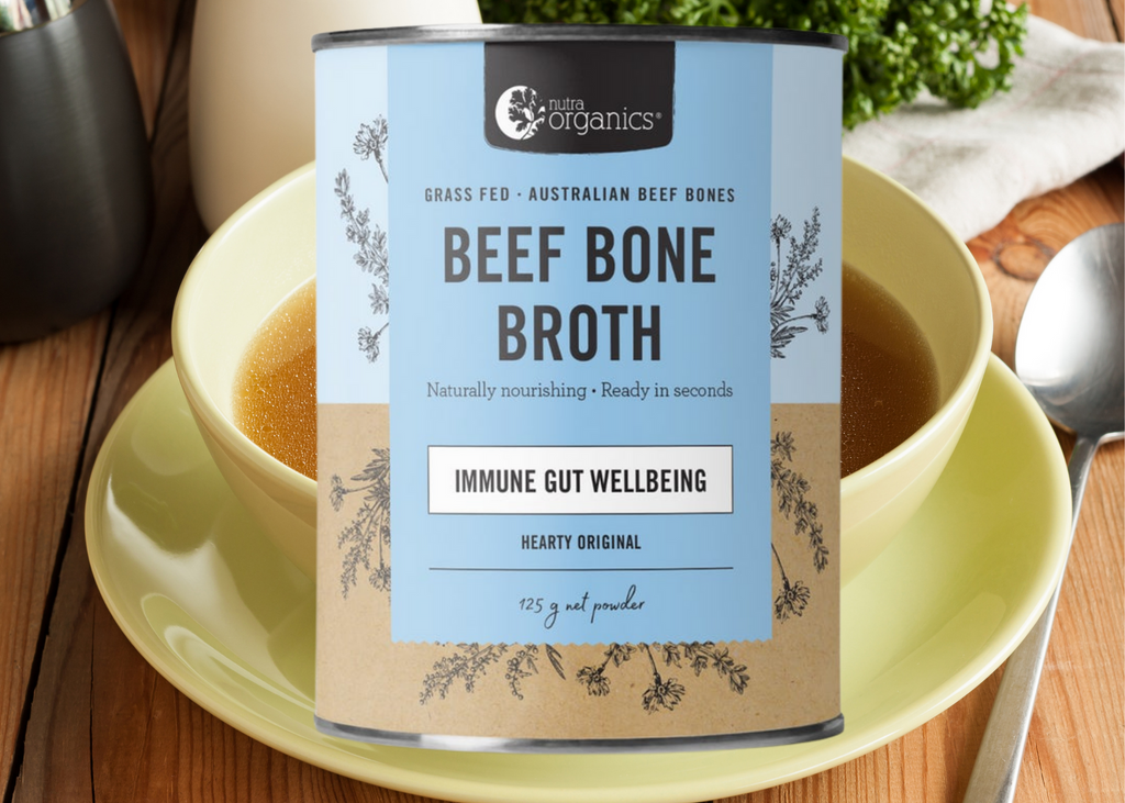 Beef Bone Broth Hearty Original- 125g BRAND: Nutra Organics Beef Bone Broth Hearty Original is naturally nourishing with a source of protein and collagen, Zinc, and B vitamins to support immunity, energy, and gut wellbeing~ Ready in seconds, as tasty and nutritious as homemade, and easy to take on the go.. Nutra Organics. Buy online Australia.