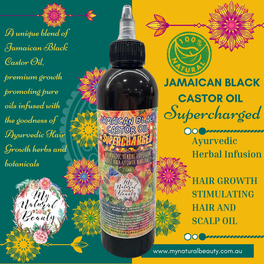 Our Organic Jamaican Black castor oil is the Superstar in this handmade blend along with other growth promoting premium oils infused with Ayurvedic herbs for hair, botanicals and beneficial essential oils for boosting hair growth. 