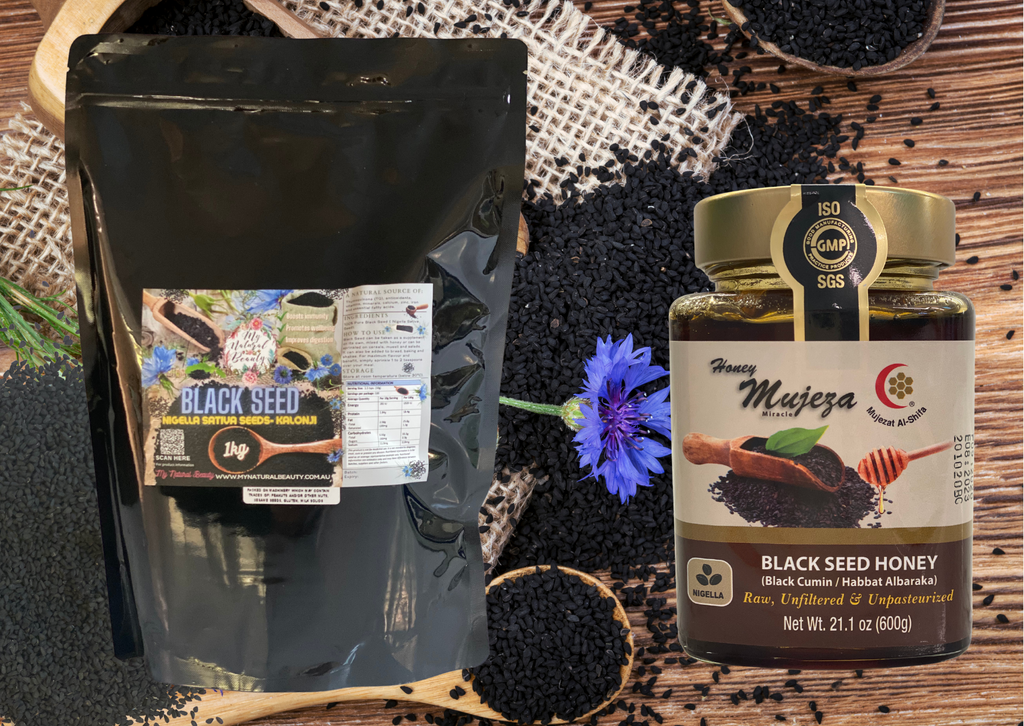 Buy Black Seed Honey Australia- Mujeza Black Seed Honey and 1kg Black Seed (Nigella Sativa)- FREE SHIPPING