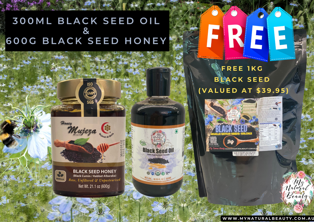 300g BLACK SEED OIL AND 600g BLACK SEED HONEY - with a FREE 1KG BLACK SEEDS . Natural Black Seed products Australia