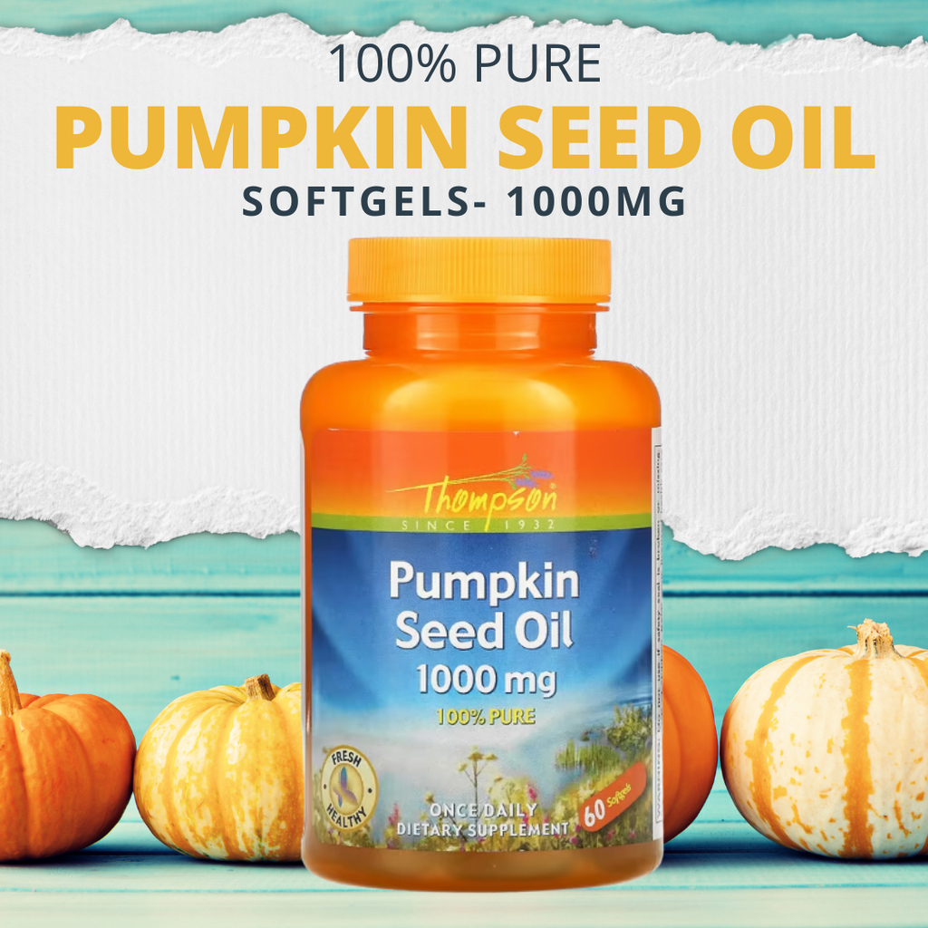  Pumpkin Seed Oil Capsules 1000mg- 100% Pure   Once Daily Supplement- 60 Softgels  Thompson, Pumpkin Seed Oil, 1000 mg, 60 Softgels