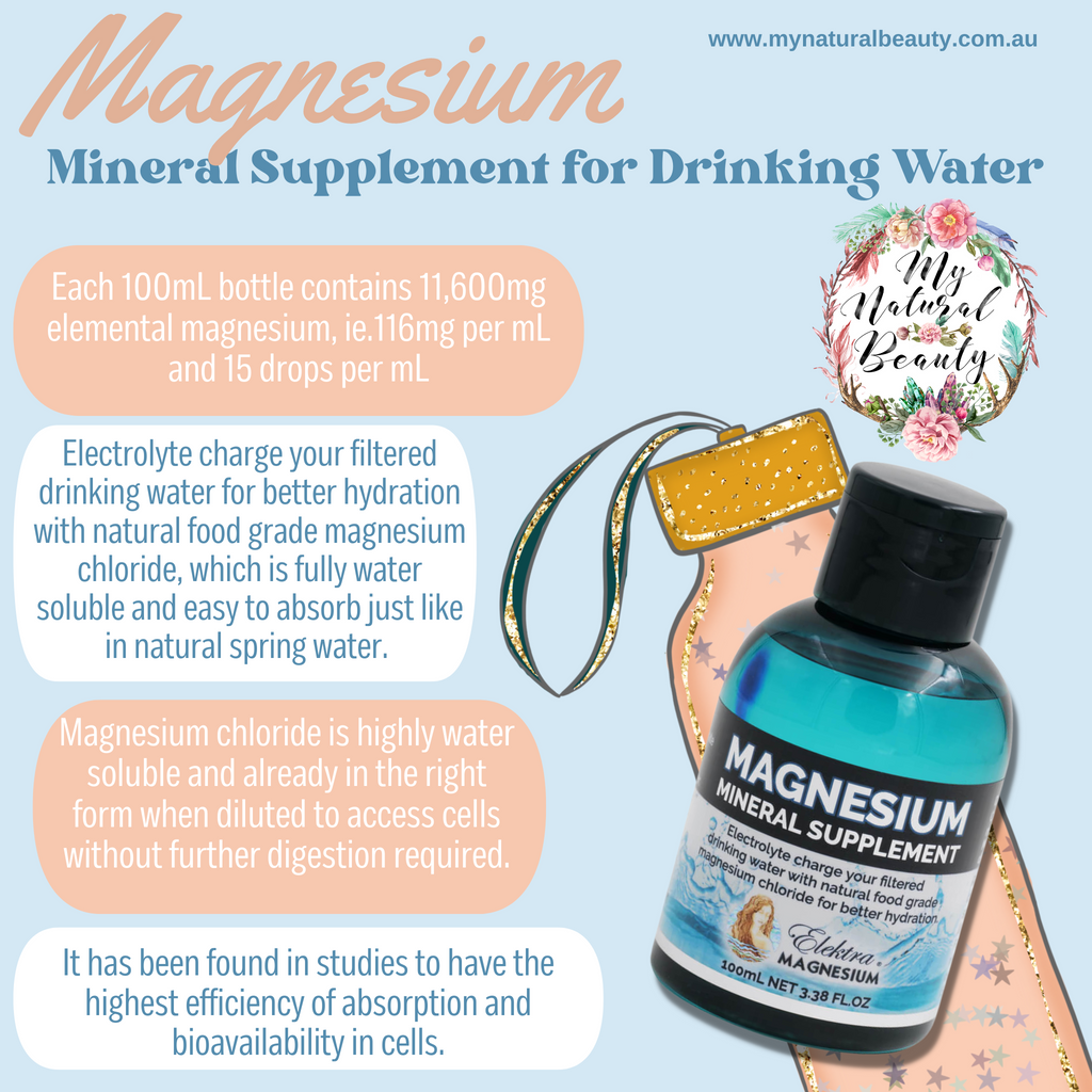 Magnesium Mineral Supplement for Drinking Water 100mL Brand: Elektra Magnesium. Buy Online Sydney Australia. Free Shipping over $60.00