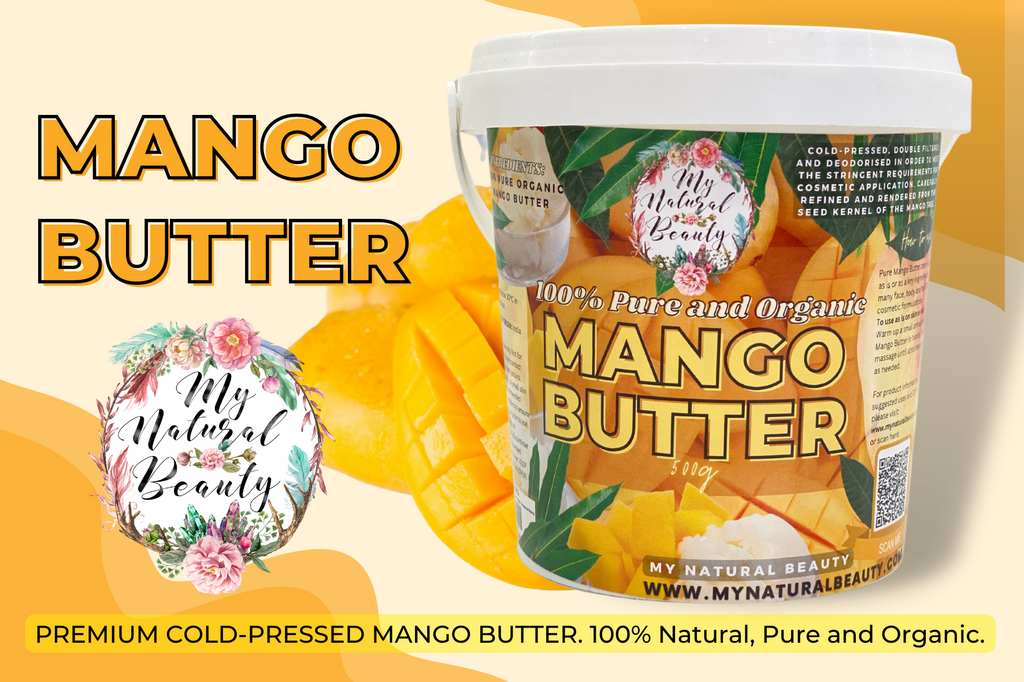 100% Pure Organic Mango Butter (Organic Mangifera Indica Seed Butter)   This Mango Butter Cold-Pressed, double filtered and deodorised. Refined and rendered from the seed kernel of the mango tree. Nothing else added!