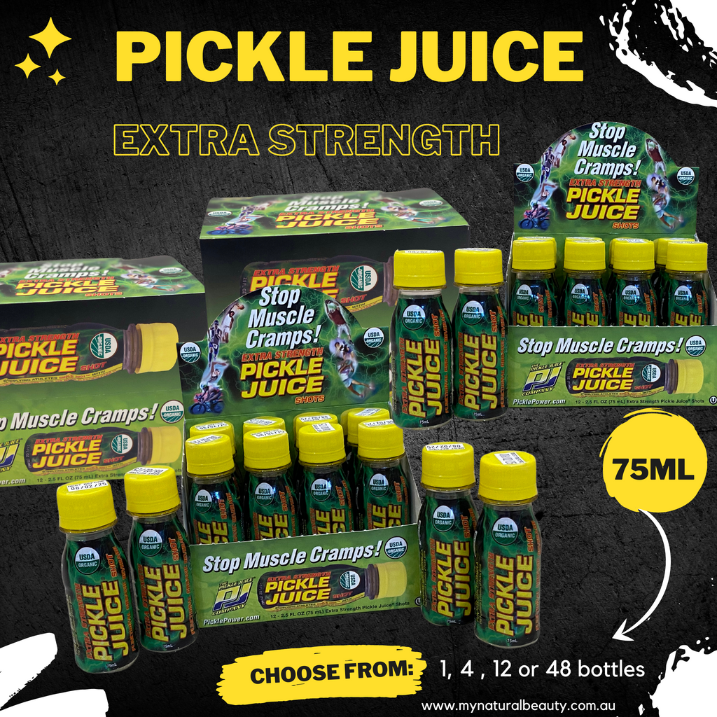 Buy Pickle Juice in bulk Australia.PICKLE JUICE - CASE OF 48  x 75ML (4 x 12 PACKS) - EXTRA STRENGTH