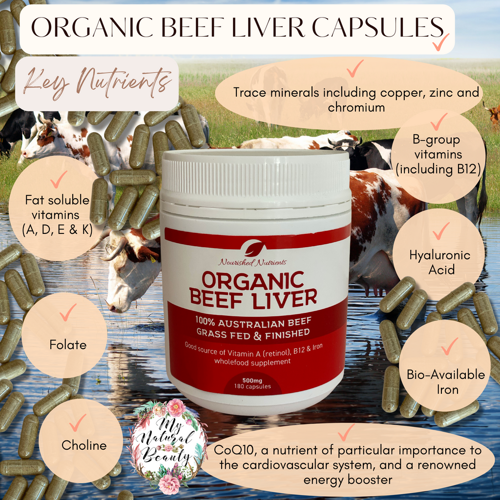 Organic Beef Liver capsules Nourished Nutrients- 100% Australian Beef- Grass Fed and Finished  500mg