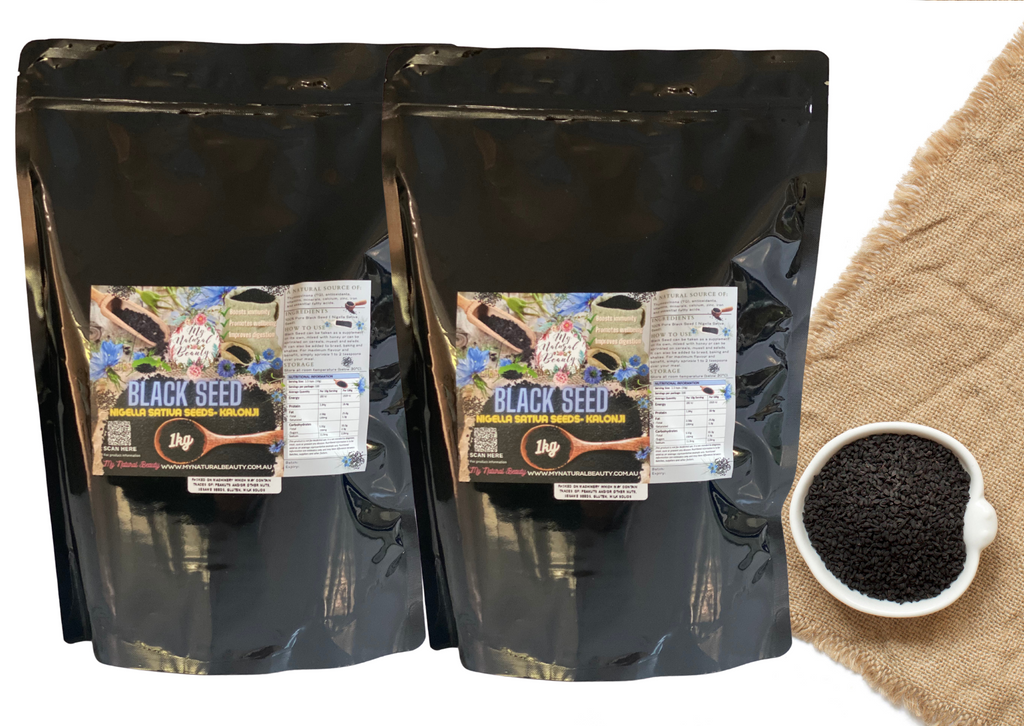BLACK SEED- 1kg or 2kg  Nigella Sativa Seeds- Kalonji     ·      Boosts immunity ·      A natural source of Thymoquinone (TQ), antioxidants, vitamins, minerals and essential fatty acids. ·      Promotes wellbeing ·      Improves digestion