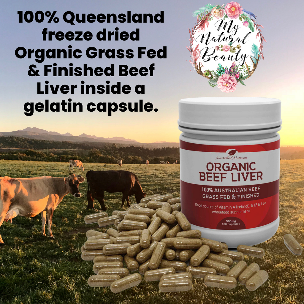 Organic Beef Liver capsules Nourished Nutrients- 100% Australian Beef- Grass Fed and Finished  500mg