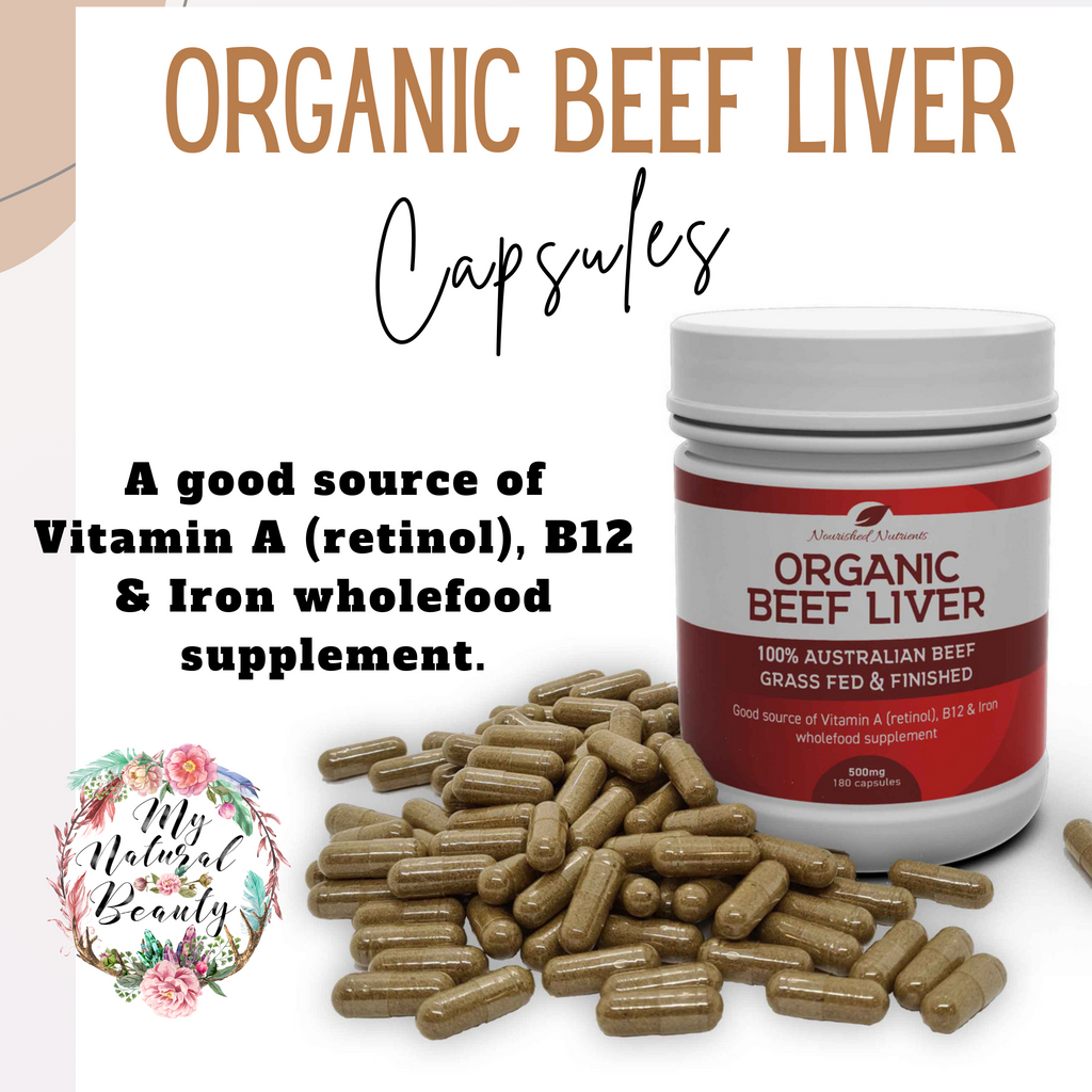 Organic Beef Liver capsules Nourished Nutrients- 100% Australian Beef- Grass Fed and Finished  500mg