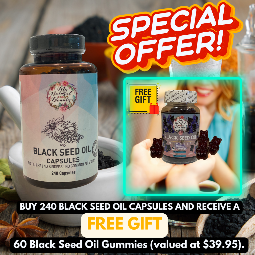 BLACK SEED OIL CAPSULES (240 caps) and RECEIVE A FREE BLACK SEED OIL GUMMIES (60 Gummies) (Free Gift Value- $39.95)