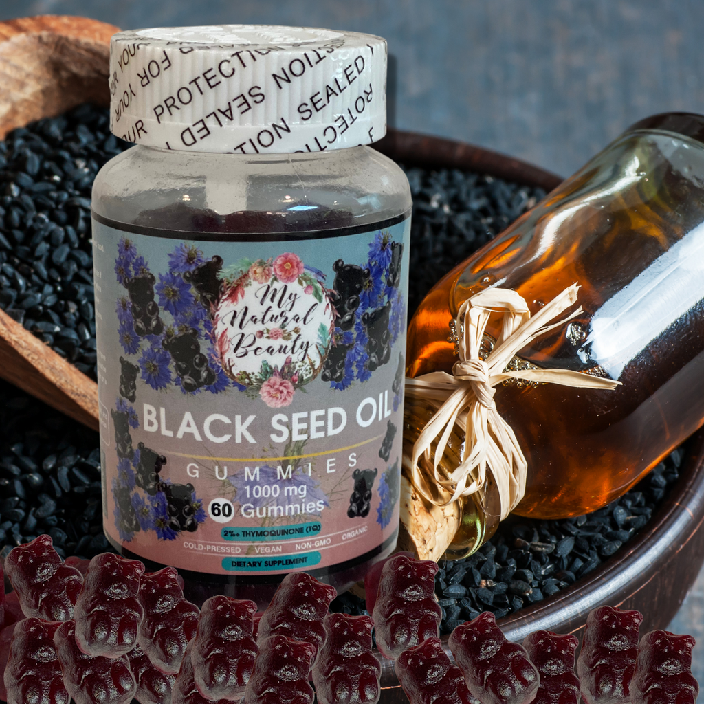 BLACK SEED OIL GUMMIES Australia- 60 Gummies    BLACK SEED OIL GUMMY BEARS. COLD-PRESSED.  MAXIMUM POTENCY. VEGAN. NON-GMO.    1000mg of Black Seed Oil per serving. 2% Thymoquinone (TQ).