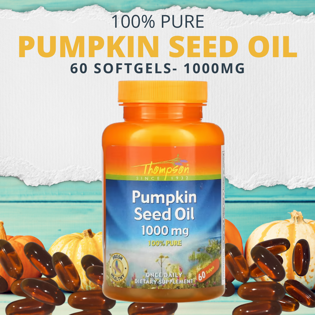  Pumpkin Seed Oil Capsules 1000mg- 100% Pure   Once Daily Supplement- 60 Softgels  Thompson, Pumpkin Seed Oil, 1000 mg, 60 Softgels