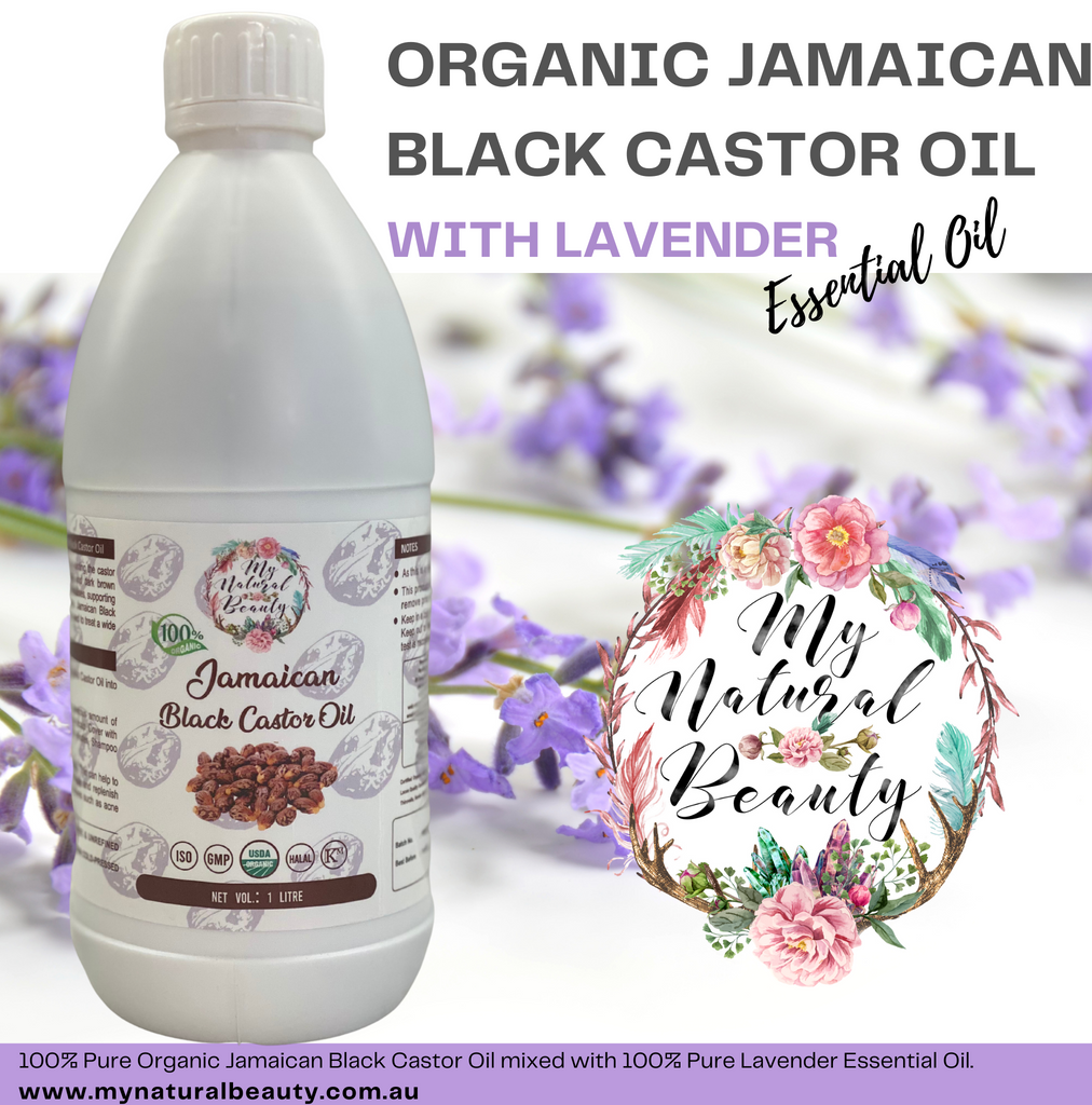 Organic Jamaican Black Castor Oil infused with Lavender Essential Oil -1 Litre Shipping is FREE Australia wide for this product! Jamaican Black Castor Oil with Lavender Essential Oil -100 % PURE and Natural- Hair loss treatment. Re-grow hair naturally! INGREDIENTS 100% Organic Jamaican Black Castor Oil and Lavender Essential Oil. A potent and natural combination of oils that help to reduce hair loss and stimulates new hair growth! Buy online Australia