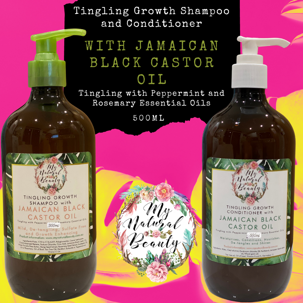 TINGLING GROWTH SHAMPOO  and Conditioner with JAMAICAN BLACK CASTOR OIL Tingling with Peppermint and Rosemary Essential Oils