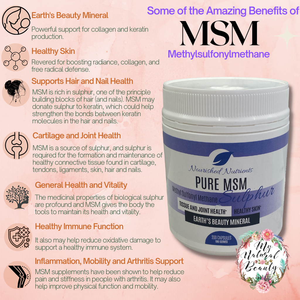 Active Ingredients   Each Capsule contains 460mg of 100% Methylsulfonylmethane (MSM)   Serving Size: 2x 460mg Capsules   Servings per container: 100   Amount Per Serving: MSM (Dimethyl Sulfone) 920mg   Other Ingredients: Vegan capsules