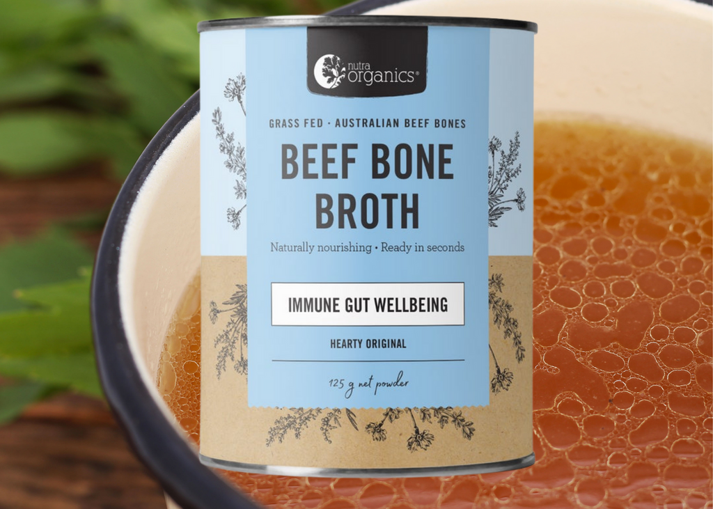 Beef Bone Broth Hearty Original- 125g BRAND: Nutra Organics Beef Bone Broth Hearty Original is naturally nourishing with a source of protein and collagen, Zinc, and B vitamins to support immunity, energy, and gut wellbeing~ Ready in seconds, as tasty and nutritious as homemade, and easy to take on the go.. Nutra Organics. Buy online Australia.