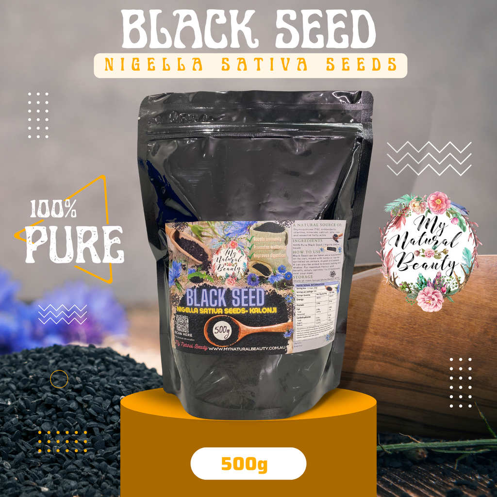  Nigella Sativa Seeds- Kalonji     ·      Boosts immunity ·      A natural source of Thymoquinone (TQ), antioxidants, vitamins, minerals and essential fatty acids. ·      Promotes wellbeing ·      Improves digestion     INGREDIENTS: 100% Pure Black Seed ( Nigella Sativa Seed)