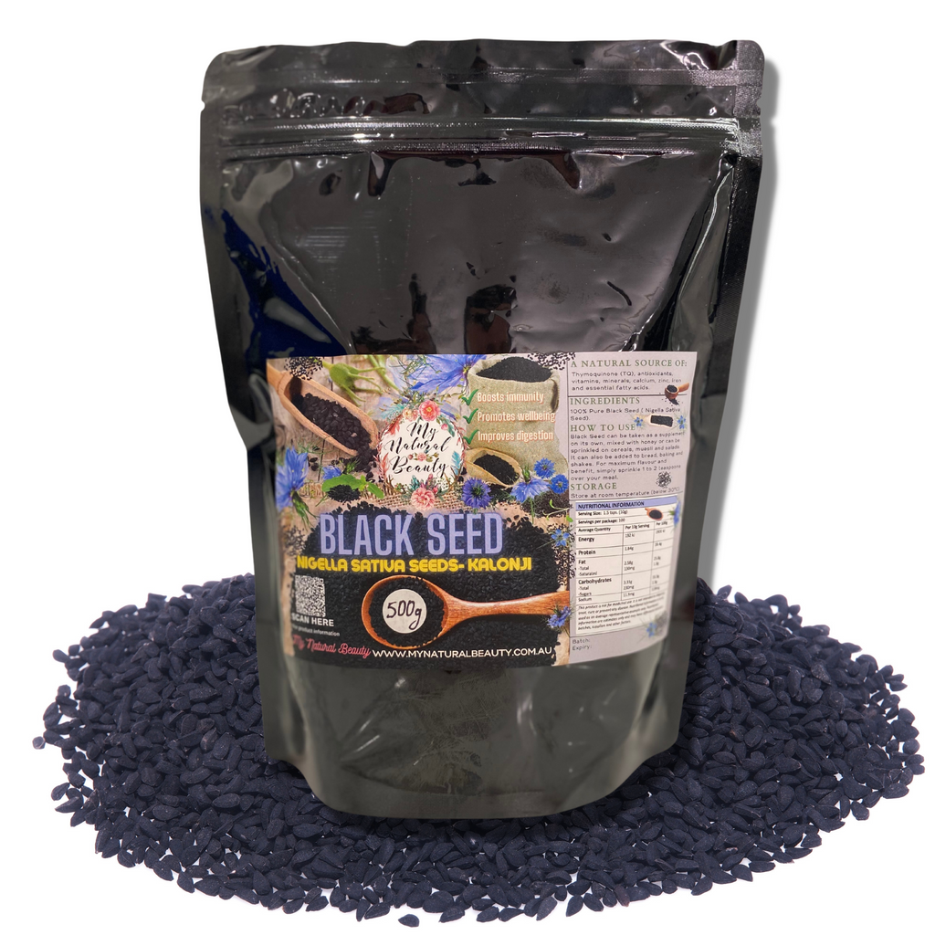 Nigella Sativa Seeds- Kalonji   Boosts immunity  ·      A natural source of Thymoquinone (TQ), antioxidants, vitamins, minerals and essential fatty acids.  ·      Promotes wellbeing  ·      Improves digestion        INGREDIENTS: 100% Pure Black Seed ( Nigella Sativa Seed). Sydney Australia.Sydney Melbourne Brisbane Perth Adelaide Gold Coast – Tweed Heads Newcastle