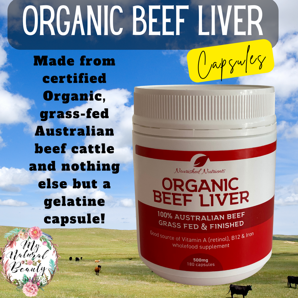 Organic Beef Liver capsules Nourished Nutrients- 100% Australian Beef- Grass Fed and Finished  500mg