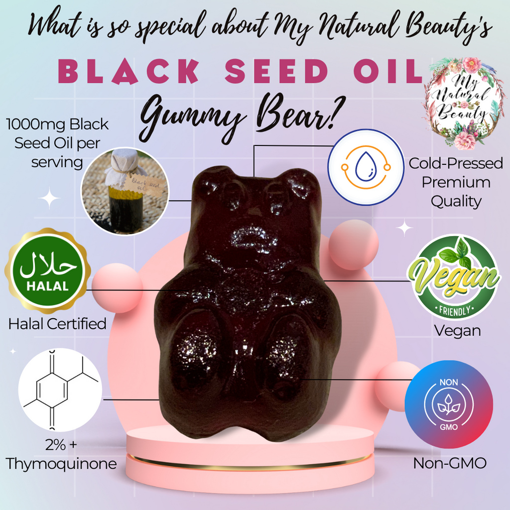  BLACK SEED OIL GUMMIES- 60 Gummies        NEW PRODUCT!       BLACK SEED OIL GUMMY BEARS. COLD-PRESSED.  MAXIMUM POTENCY. VEGAN. NON-GMO.        1000mg of Black Seed Oil per serving. 2% Thymoquinone (TQ).   And Black Seed Oil Capsules Australia.
