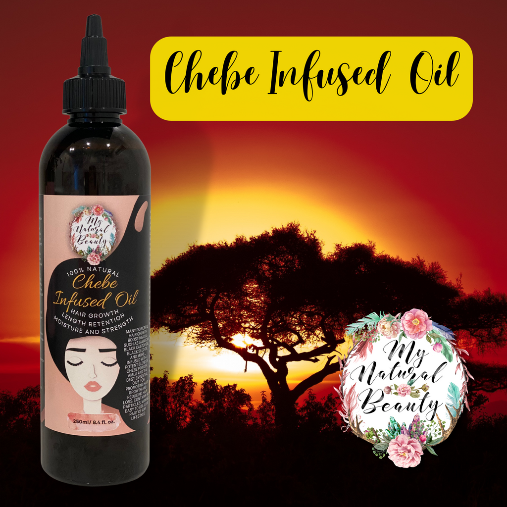 My Natural Beauty Chebe Infused Oil benefits may include:     ·      Helps to strengthen hair strands  ·      Promotes the growth of longer and stronger hair  ·      Increased retention of moisture   ·      Increased hair length retention