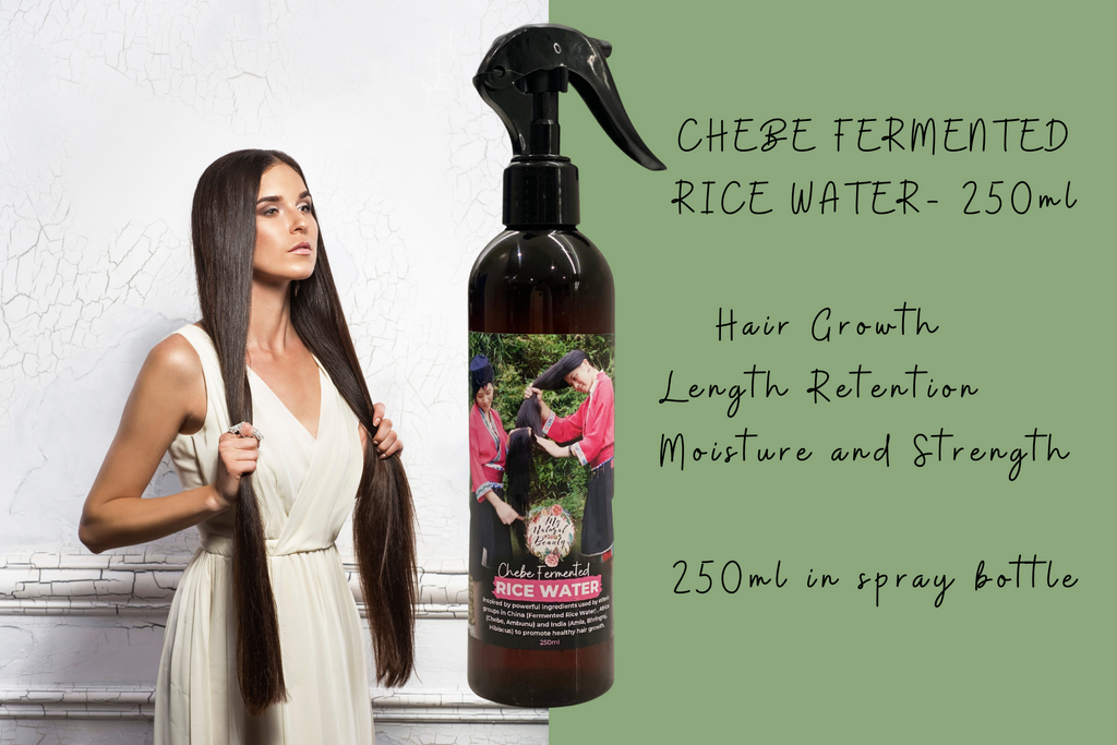 My Natural Beauty’s Chebe Fermented rice water is Amla, the powerful Ayurvedic also known as Indian Gooseberry. Amla is also used traditionally in India and around the globe to prevent greying of the hair and boost hair growth. The ingredients in this product are not only natural but truly remarkable, packed into one easy to use spray bottle. 