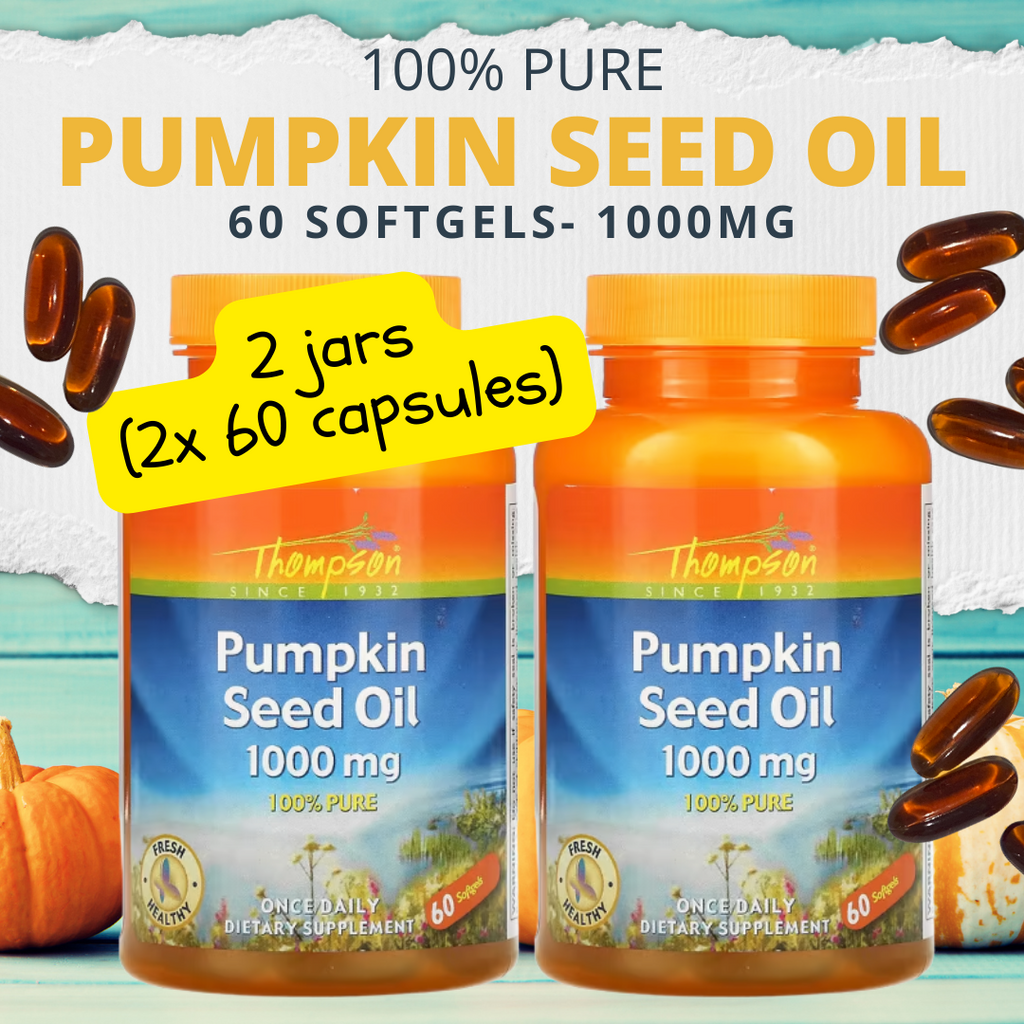 Pumpkin Seed Oil Capsules 1000mg- 100% Pure   Once Daily Supplement- 60 Softgels  Thompson, Pumpkin Seed Oil, 1000 mg, 2x 60 Softgels