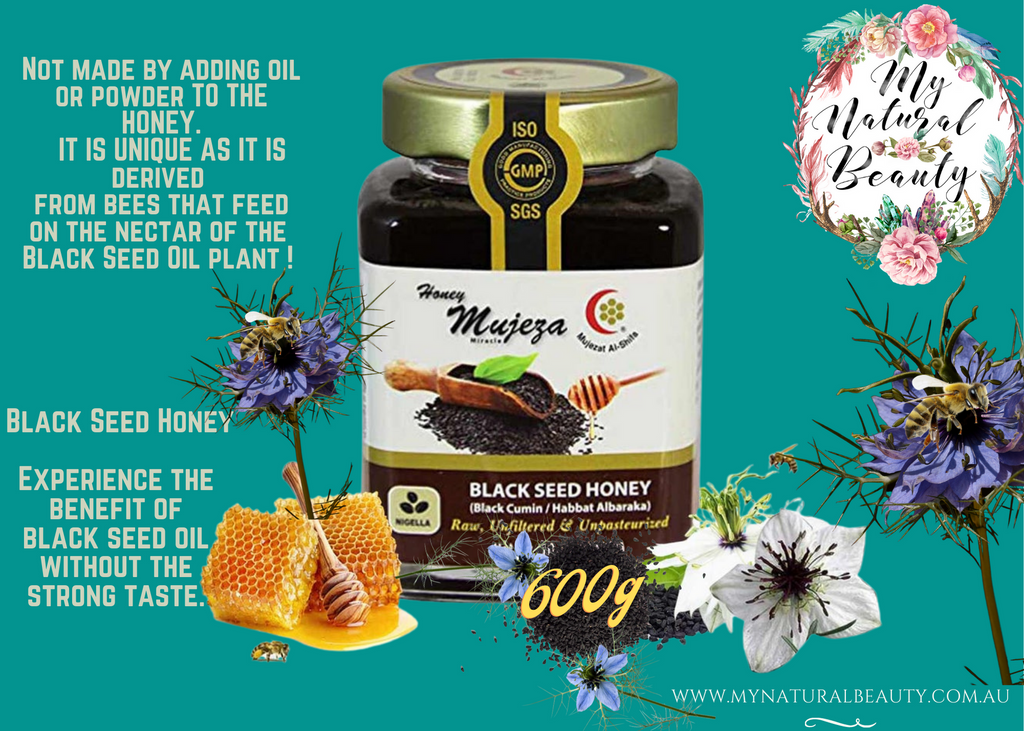 What Makes Mujeza Black Seed Honey Unique?  Mujeza’s Black Seed Honey is unique because they don’t simply mix their raw honey with black seed powder or oil. Rather, this honey is produced by bees that feed on the nectar of the black seed plant. This gives their honey a fantastic taste while maintaining all the natural characteristics and benefits of both honey and black seed. 