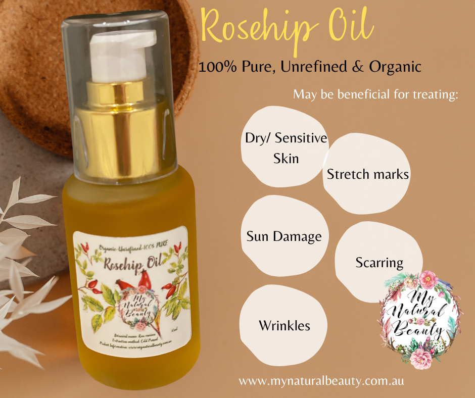 100% Pure Rosehip Oil- Organic – Unrefined- 50ml INGREDIENTS- 100% PURE Organic Rosehip Oil Australia. Many Benefits of Rosehip Oil.