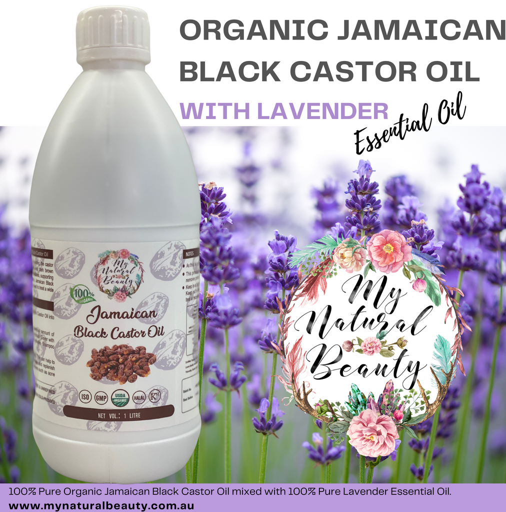 Organic Jamaican Black Castor Oil infused with Lavender Essential Oil -1 Litre Shipping is FREE Australia wide for this product! Jamaican Black Castor Oil with Lavender Essential Oil -100 % PURE and Natural- Hair loss treatment. Re-grow hair naturally! INGREDIENTS 100% Organic Jamaican Black Castor Oil and Lavender Essential Oil. A potent and natural combination of oils that help to reduce hair loss and stimulates new hair growth! Buy online Australia