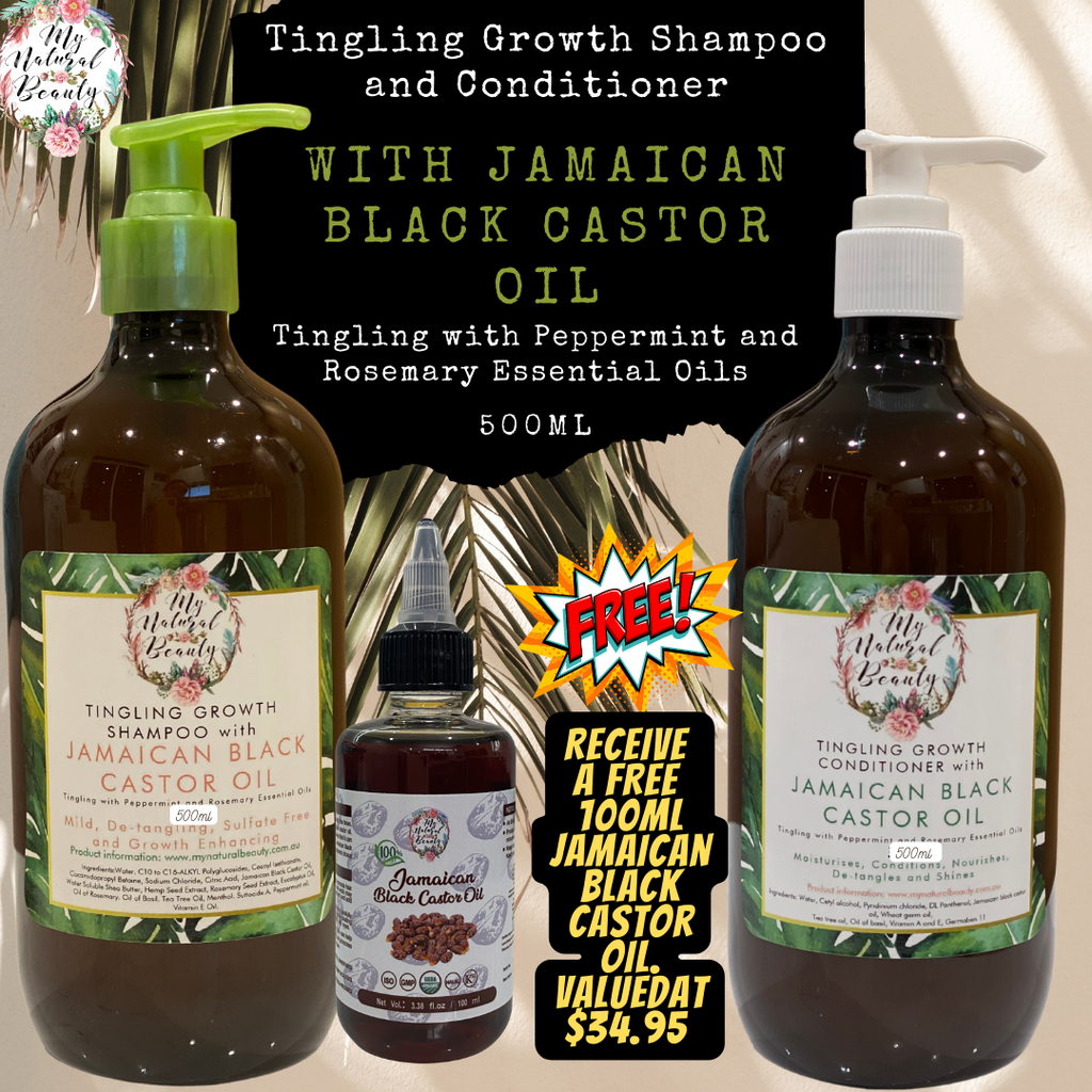 TINGLING GROWTH SHAMPOO with JAMAICAN BLACK CASTOR OIL Tingling with Peppermint and Rosemary Essential Oils