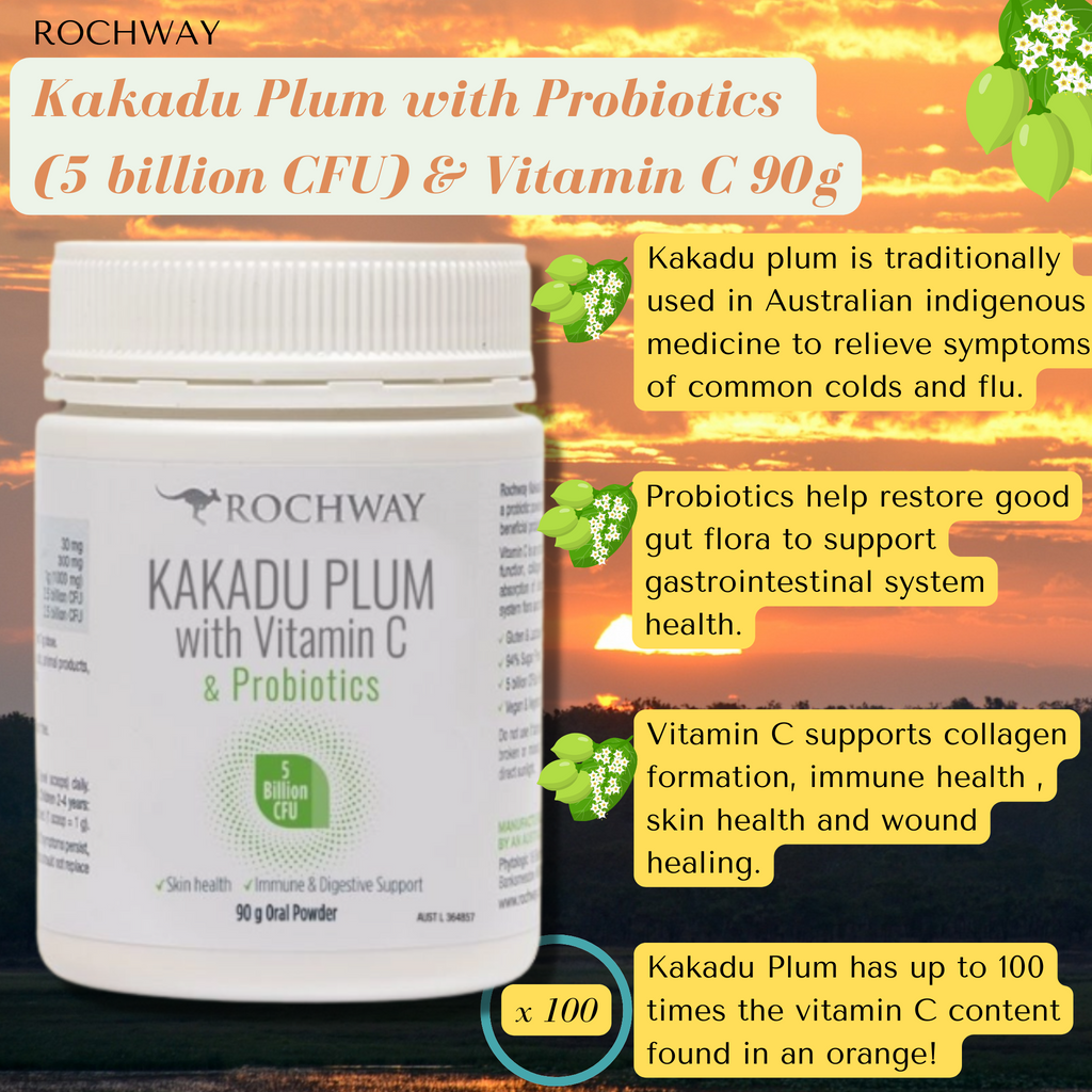 BARCODE:# 9321207001197 Rochway Kakadu Plum with Probiotics (5 billion CFU) & Vitamin C 90g