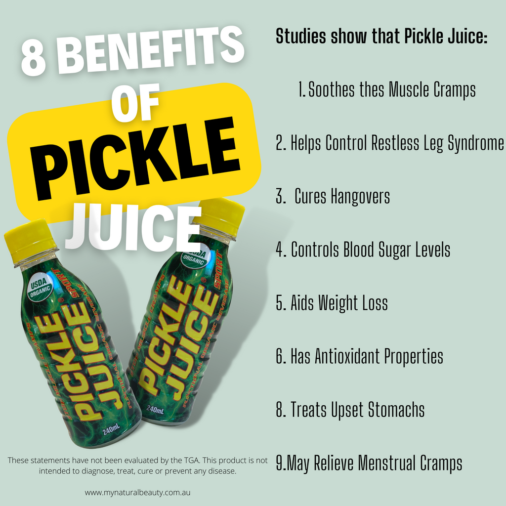     - Pickle juice is 100% natural, purpose built isotonic beverage designed specifically to stop muscle cramps and prevent them from returning.     -  Perfect for those who suffer night cramps or cramp from low to mild exertion.     - 100% natural isotonic     - 100% Certified Organic, 100% sugar free, caffeine free, fat free, calorie free,  GMO free, gluten free     - 10x more electrolytes than other sports drinks