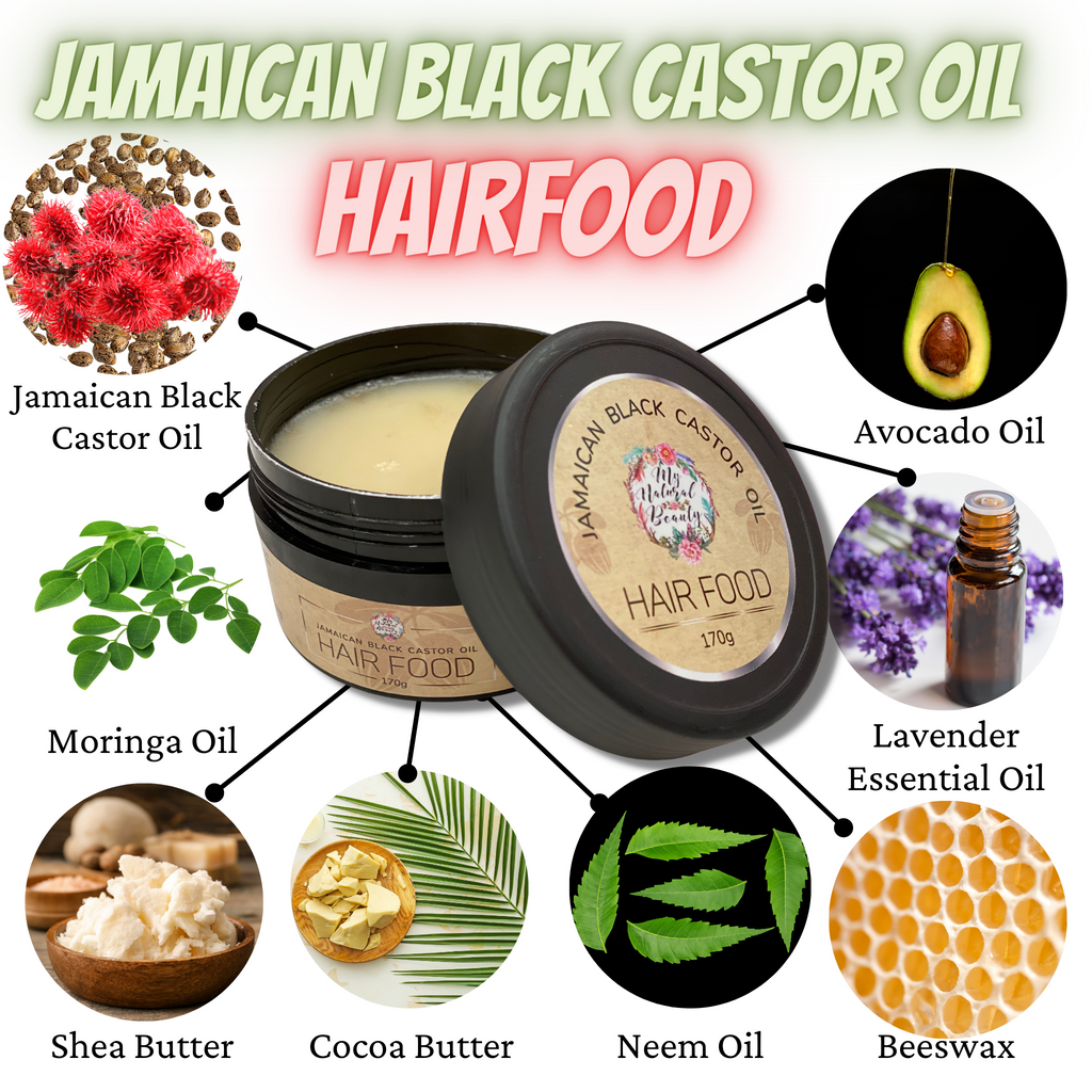 Jamaican Black Castor Oil Hair Food- 170g    Feed your hair and scalp with My Natural Beauty’s Jamaican Black Castor Oil Hair Food! Natural Hair Growth Treatment. Re-grow hair naturally. Premium ingredients for maximum results.  