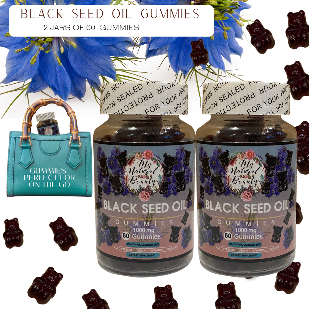 BLACK SEED OIL GUMMIES- 120 Gummies (2 jars of 60)     You will receive 2x jars of 60 gummies (120 gummies total). You will also receive free shipping Australia Wide! Save $10.00. Usually $39.95 per jar.   BLACK SEED OIL GUMMY BEARS. COLD-PRESSED.  MAXIMUM POTENCY. VEGAN. NON-GMO.      1000mg of Black Seed Oil per serving. 2% Thymoquinone (TQ). Australia.